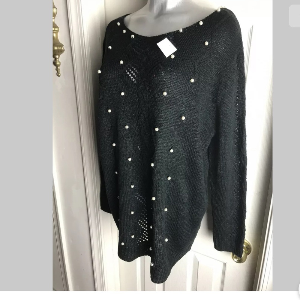Trendy Threads Plus 3X Faux Pearl Black Sweater
